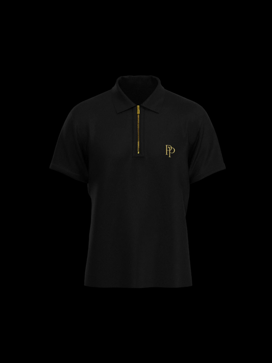 Black & Gold Zipper Polo