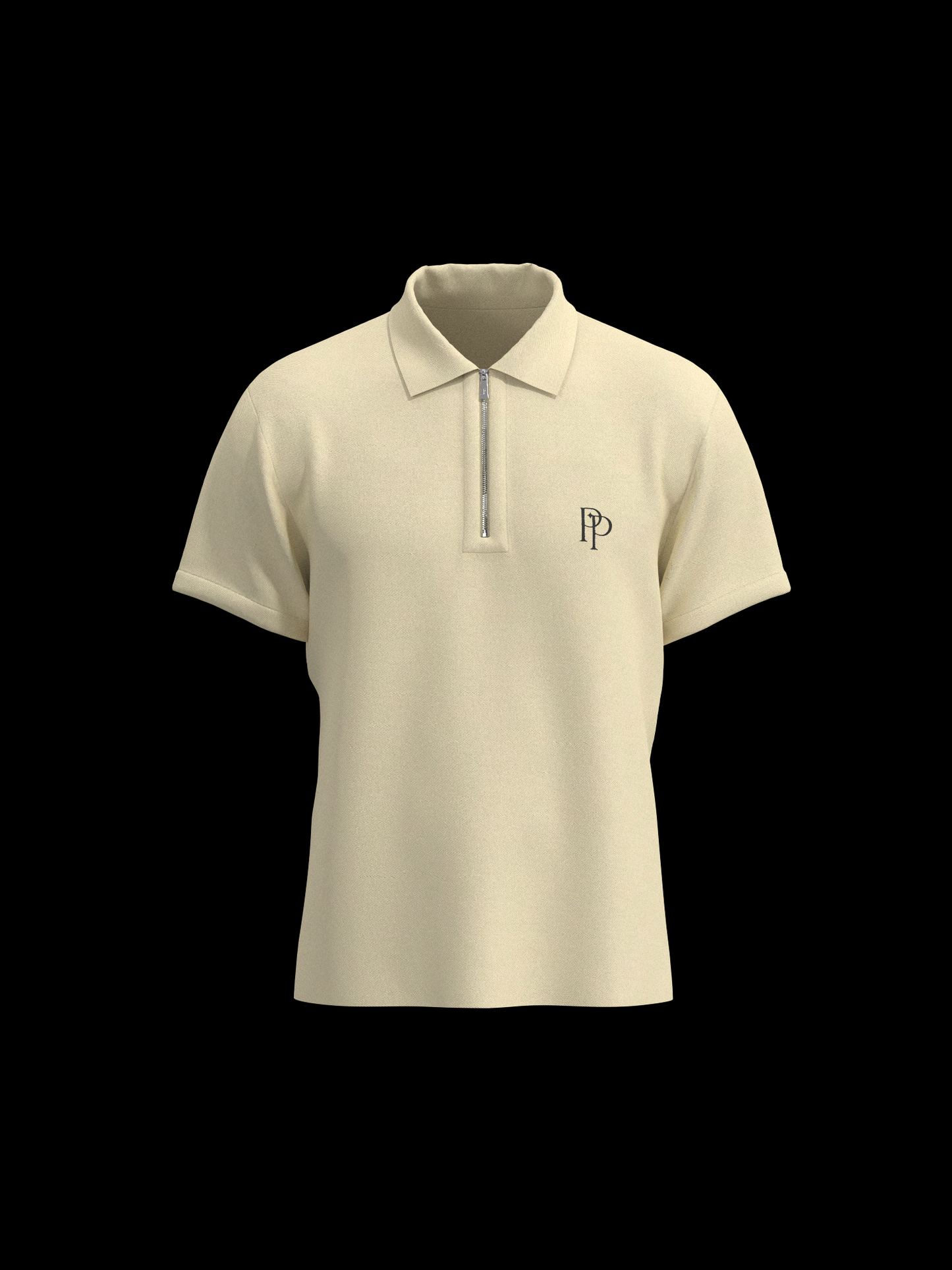 Beige & Black Zipper Polo
