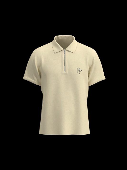 Beige & Black Zipper Polo