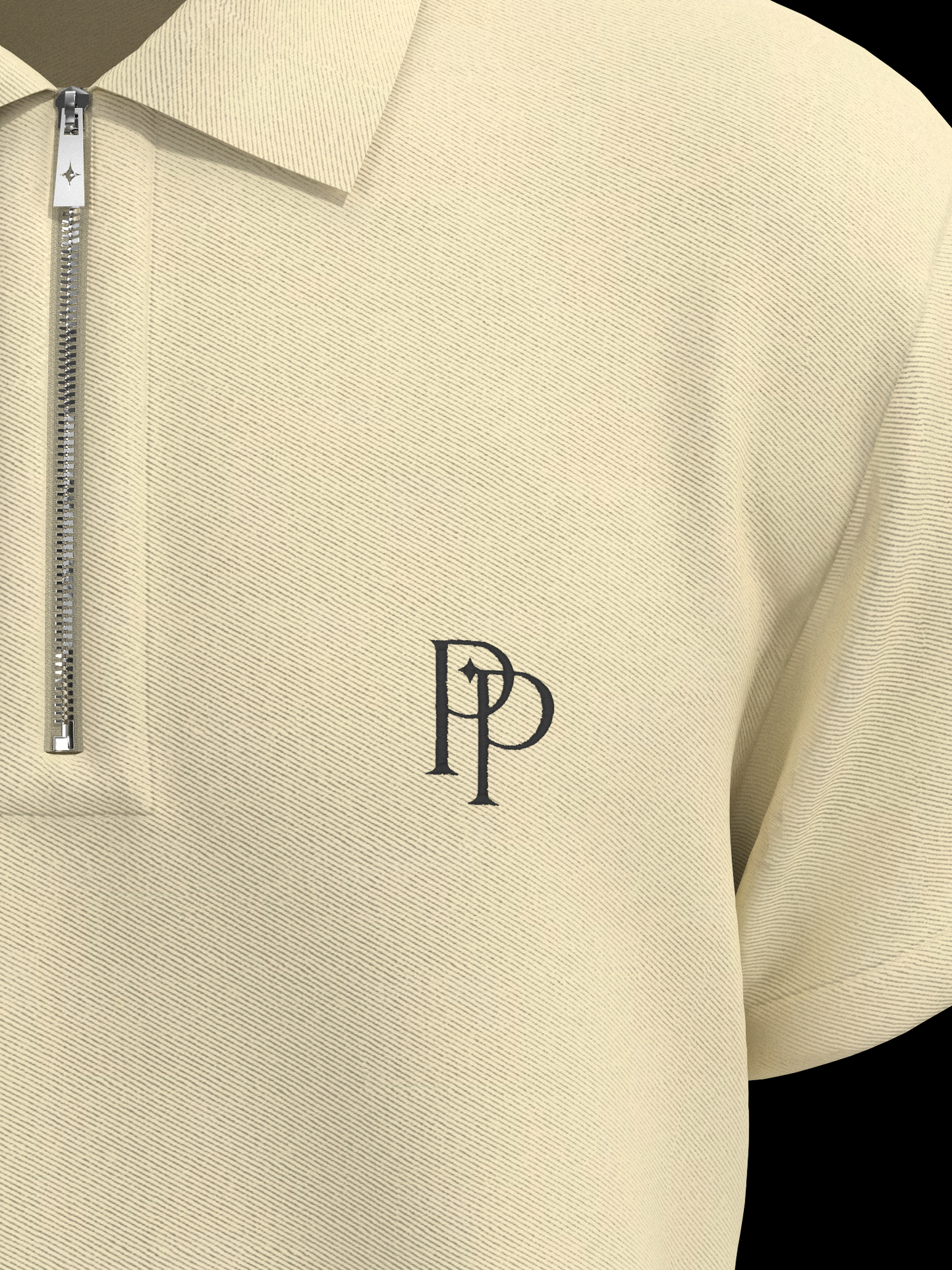 Beige & Black Zipper Polo