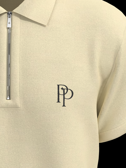 Beige & Black Zipper Polo