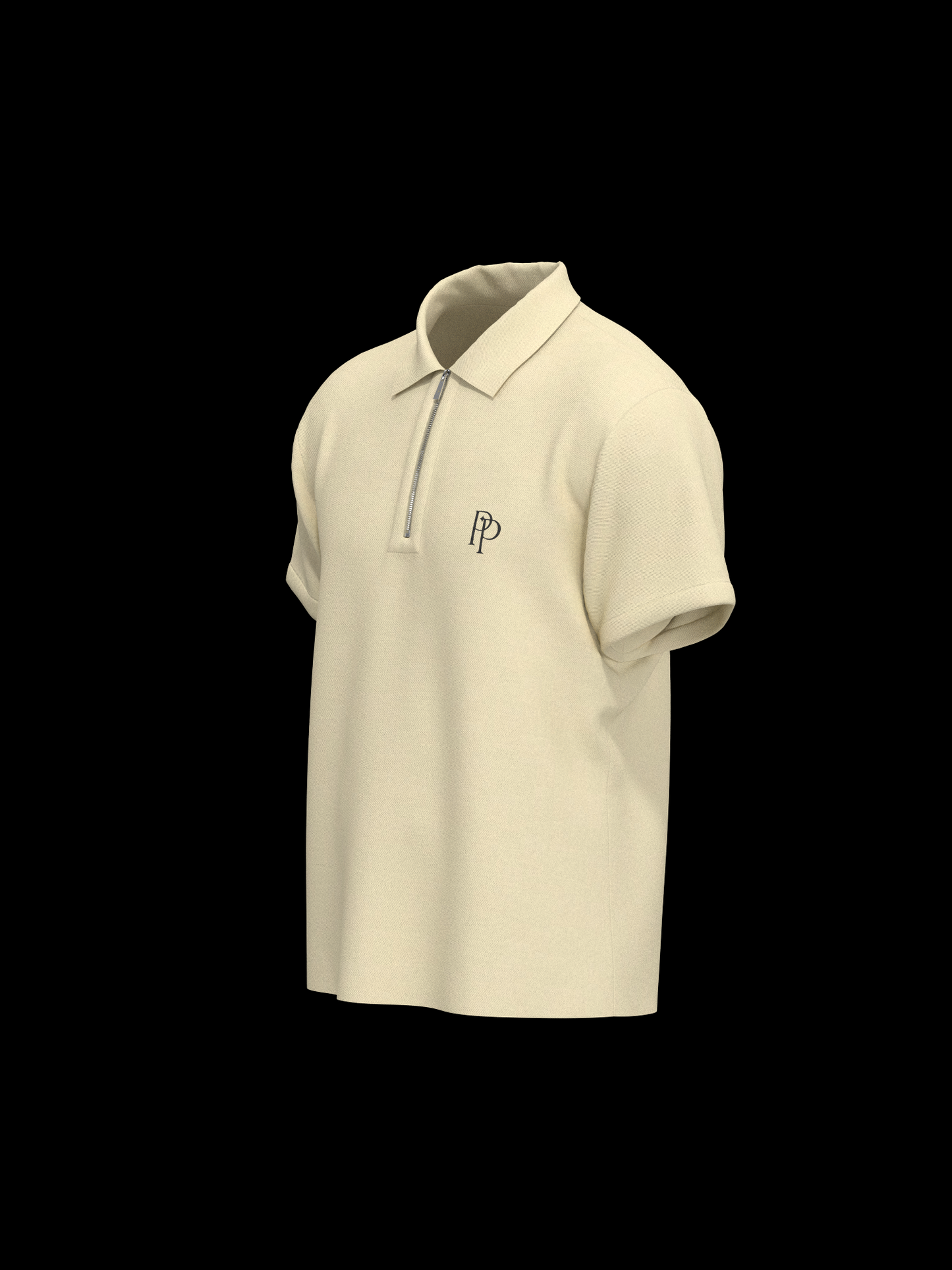 Beige & Black Zipper Polo
