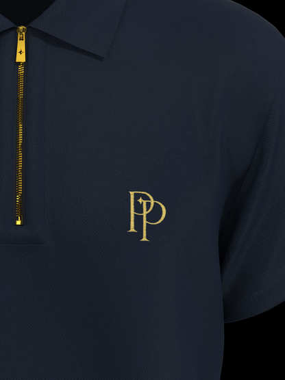 Navy & Gold Zipper Polo