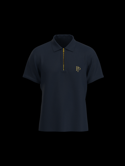 Navy & Gold Zipper Polo