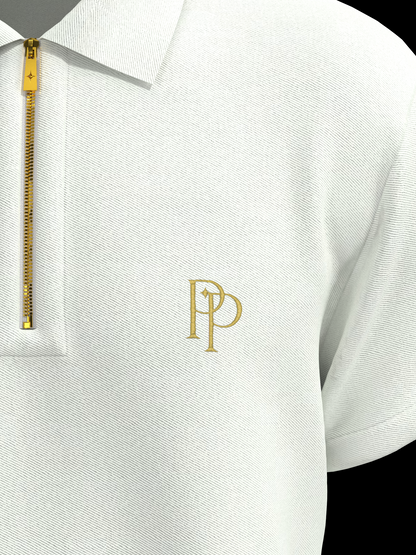 White & Gold Zipper Polo