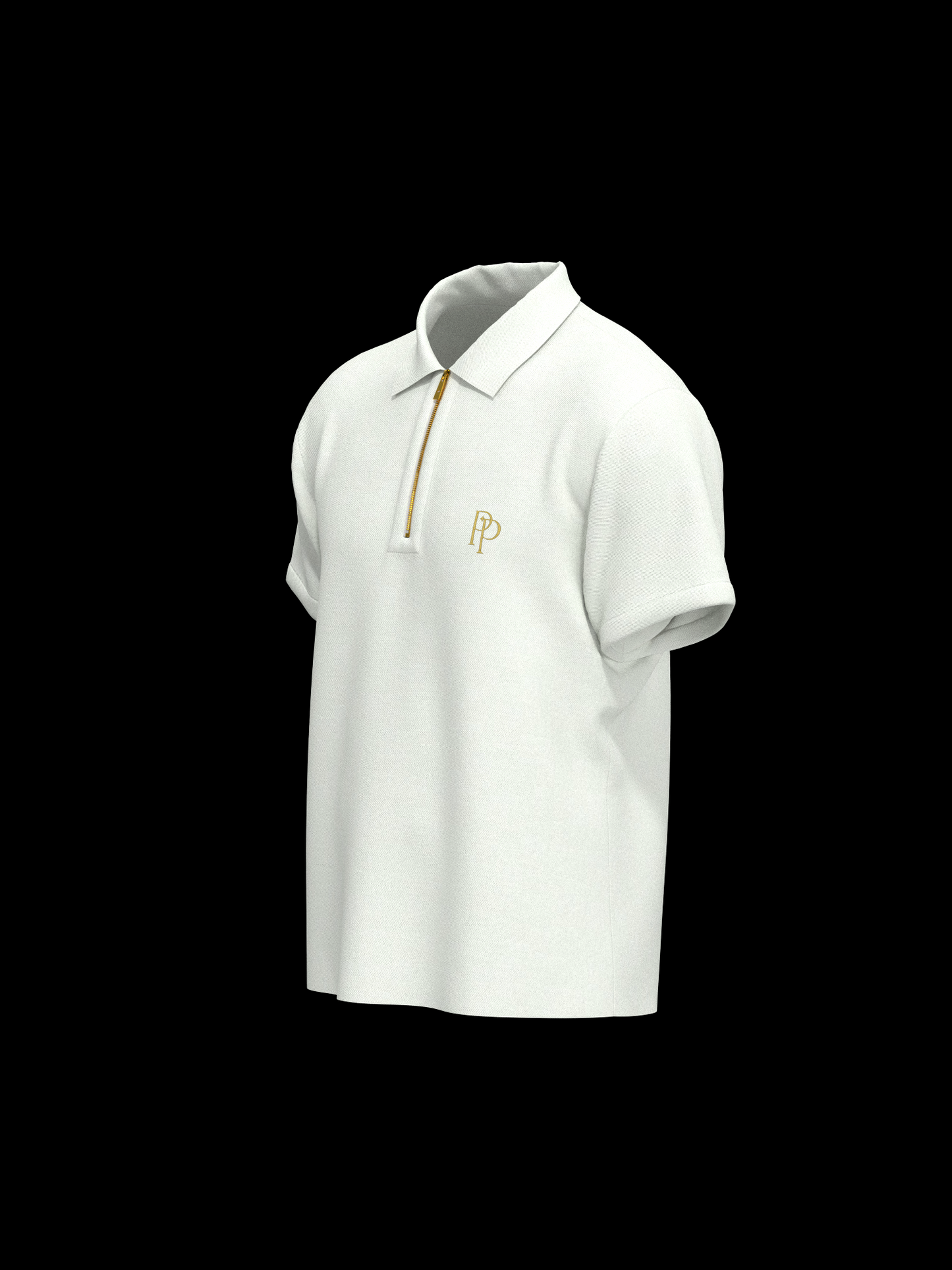 White & Gold Zipper Polo