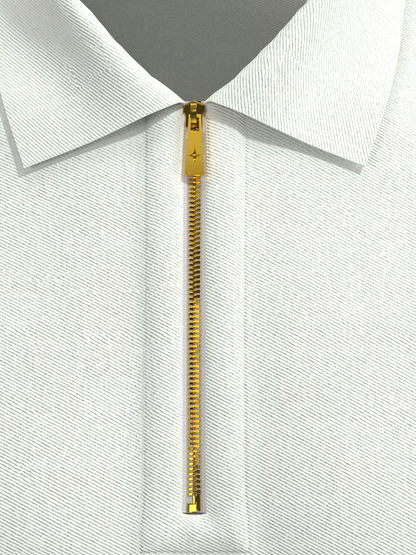 White & Gold Zipper Polo