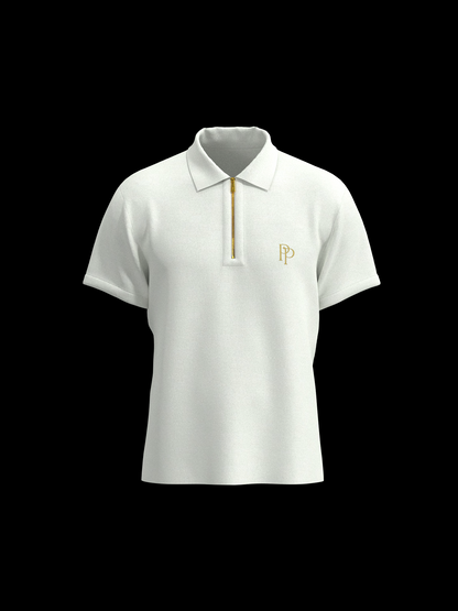 White & Gold Zipper Polo