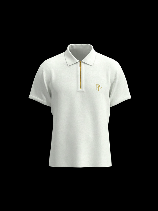 White & Gold Zipper Polo